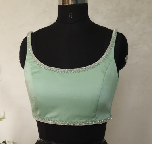 Mint Green Modal Satin Sleeveless Blouse DVBL_406