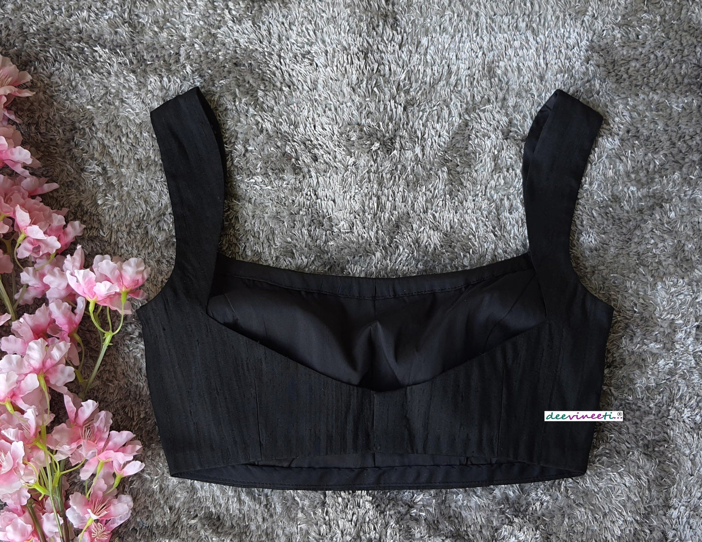 Black Pure Raw Silk Blouse DVBL_256