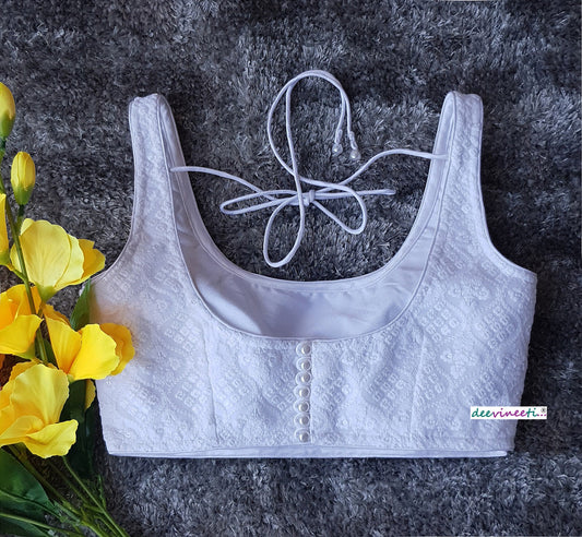 White Embroidered Georgette U Neck Blouse DVBL_100