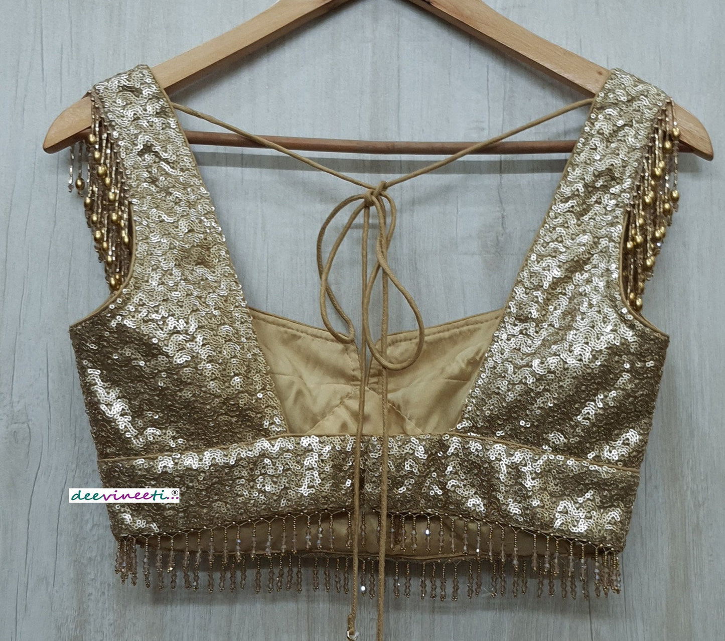 Gold Sequins Embroidered Sweetheart Neck Blouse DVBL_230