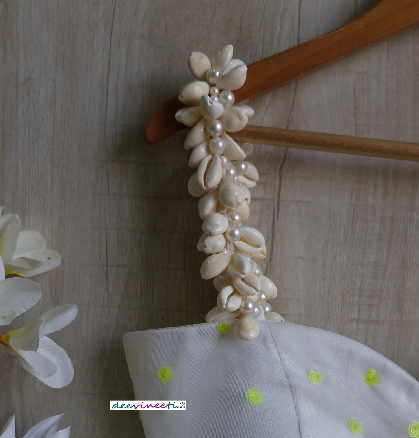 White  Shells Spaghetti Beach Wear Blouse  DVBL_359.