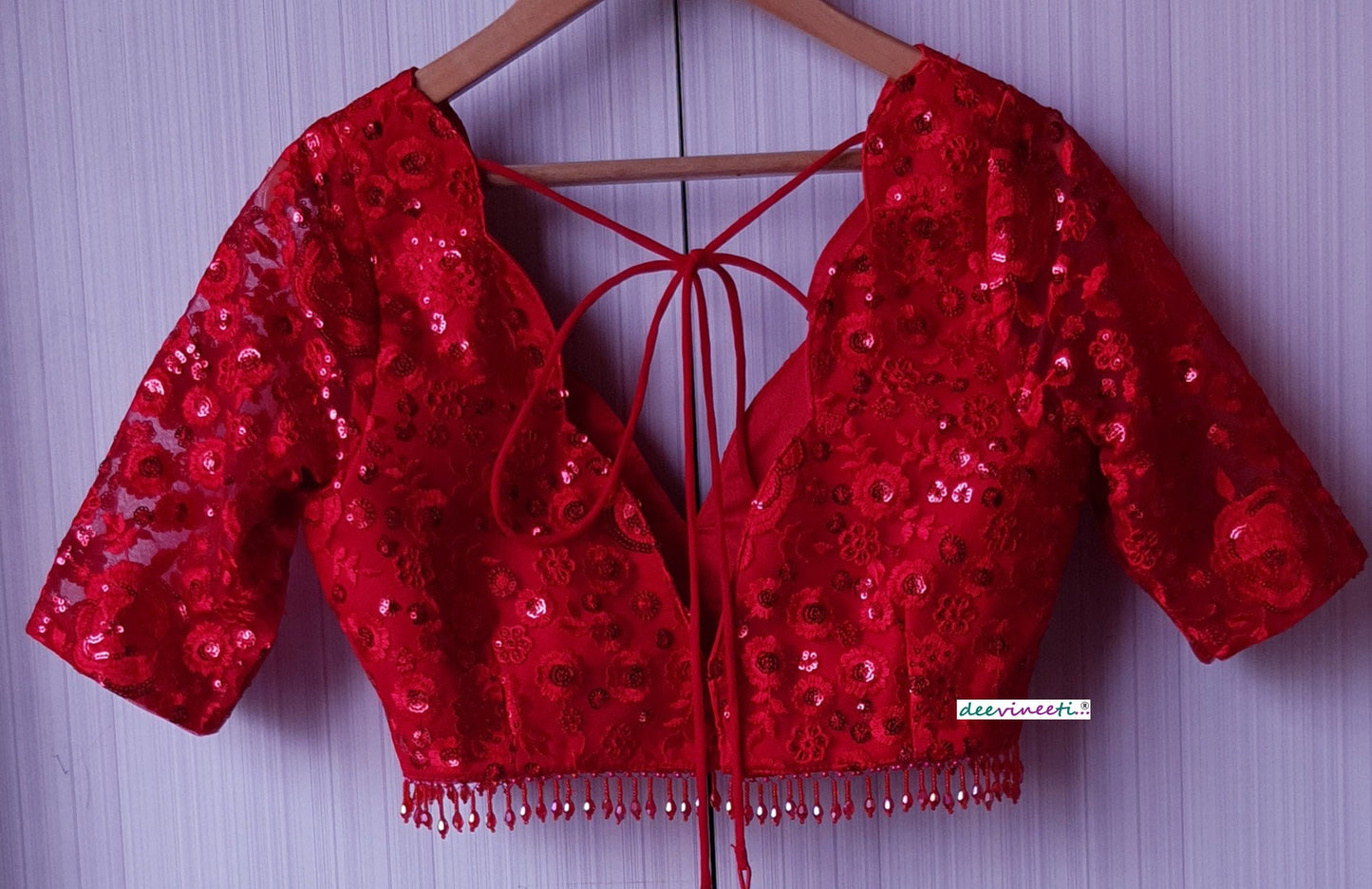 Red Embroidered Scalloped  Neck DVBL_178