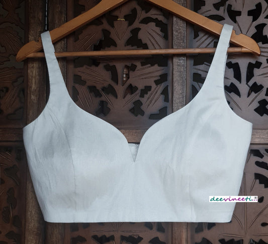 Raw Silk Deep Sweetheart Neck Solid Blouse DVBL_119