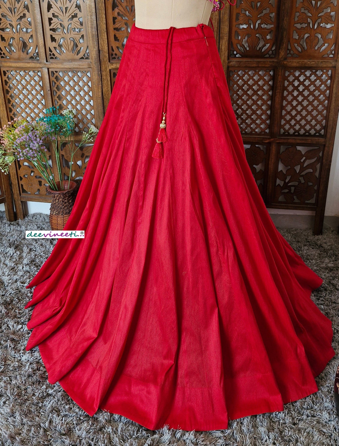 Solid Blended Raw Silk Lehenga Skirt DVLS_030