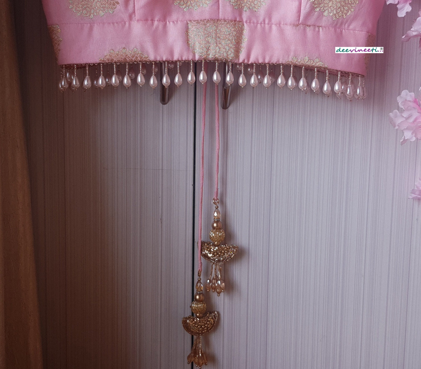 Pink Brocade Silk Blouse V Neck DVBL_192