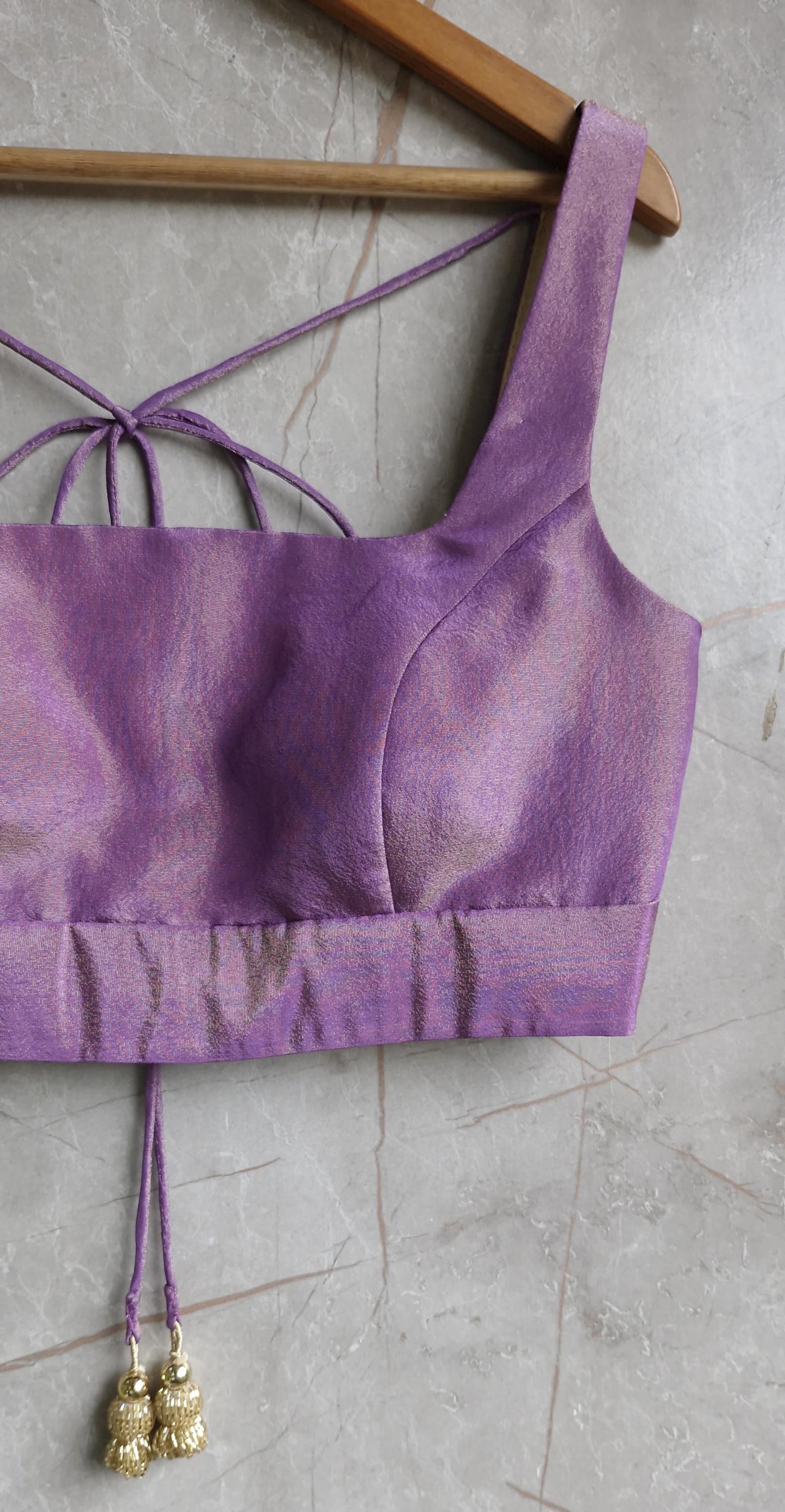 Purple Tissue Silk Square Neck Blouse DVBL_439