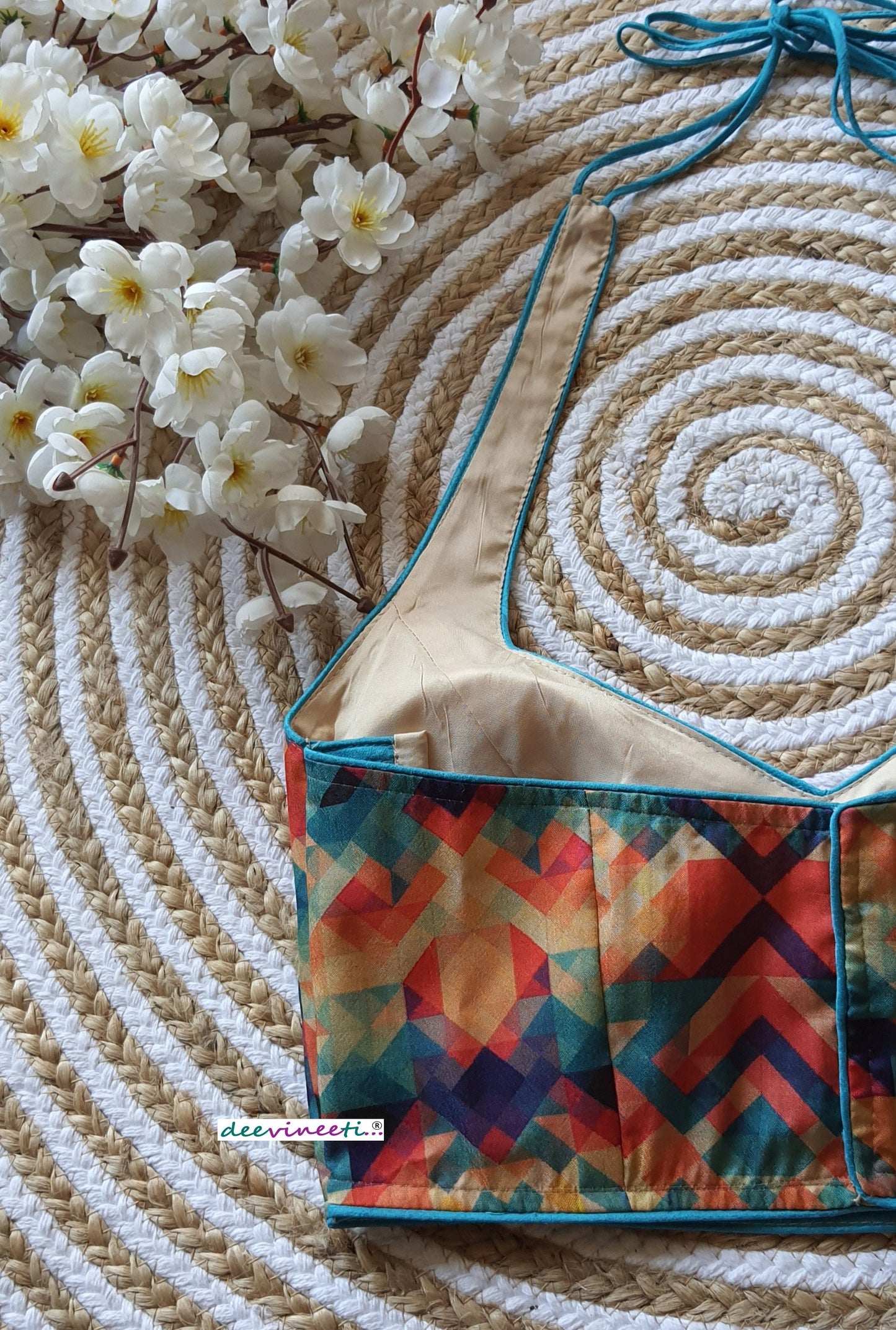 Multicolor Printed Khadi Silk Halter Neck Blouse DVBL_074