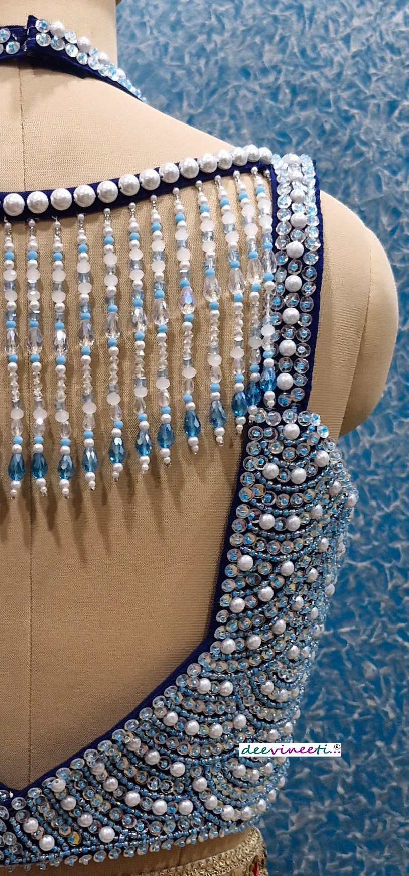 Beads and Sequins Hand Embroidered Blue Bustier Blouse DVBL_354