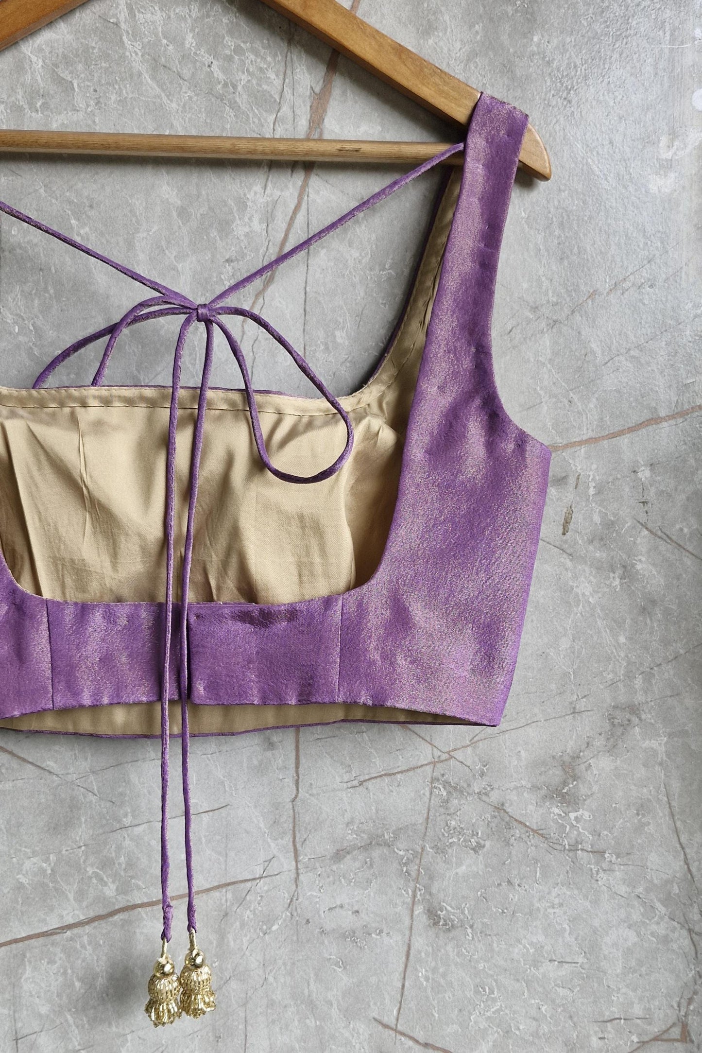 Purple Tissue Silk Square Neck Blouse DVBL_439