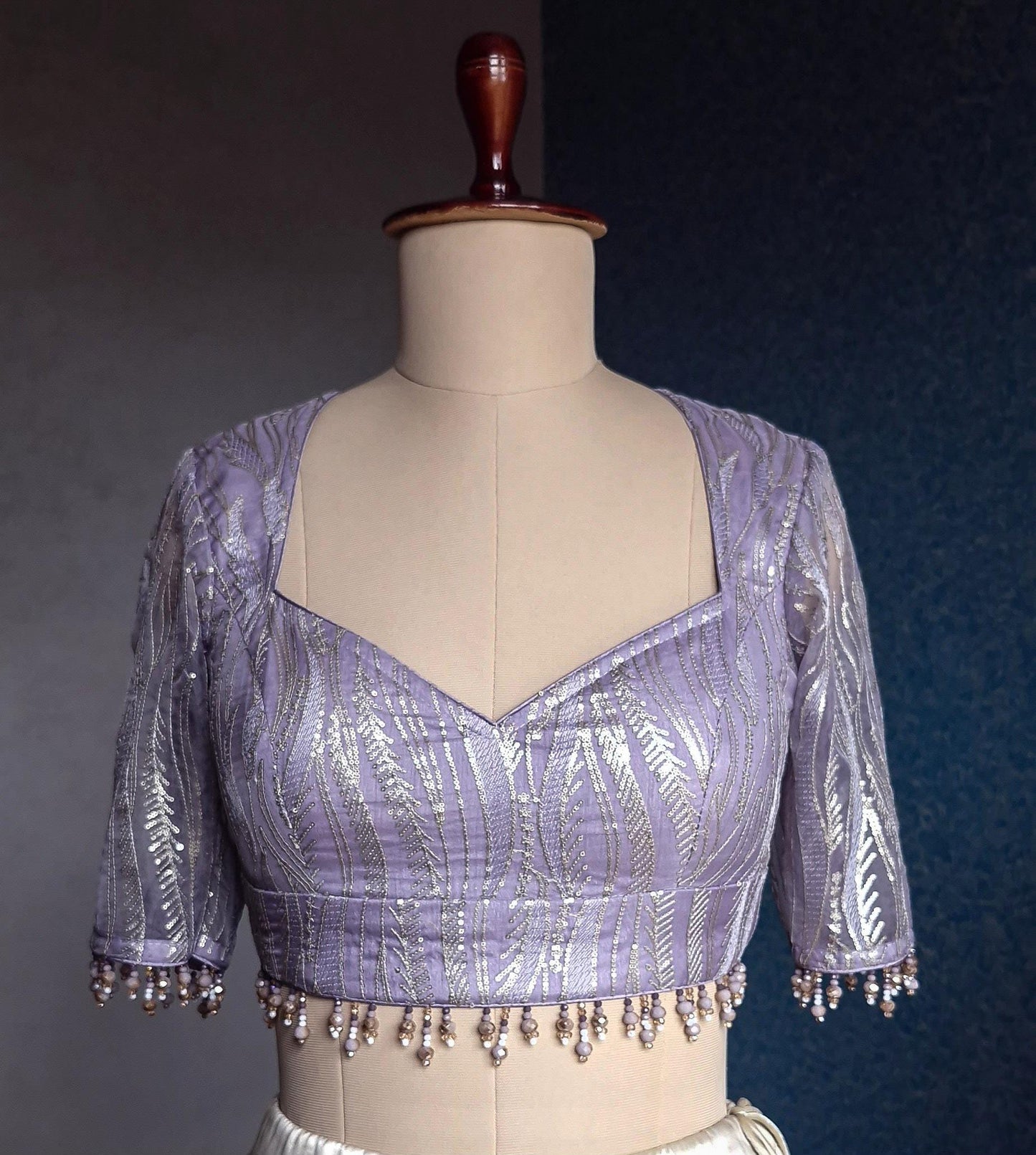 Lavender Embroidered Organza Sweetheart Neck Blouse DVBL_437