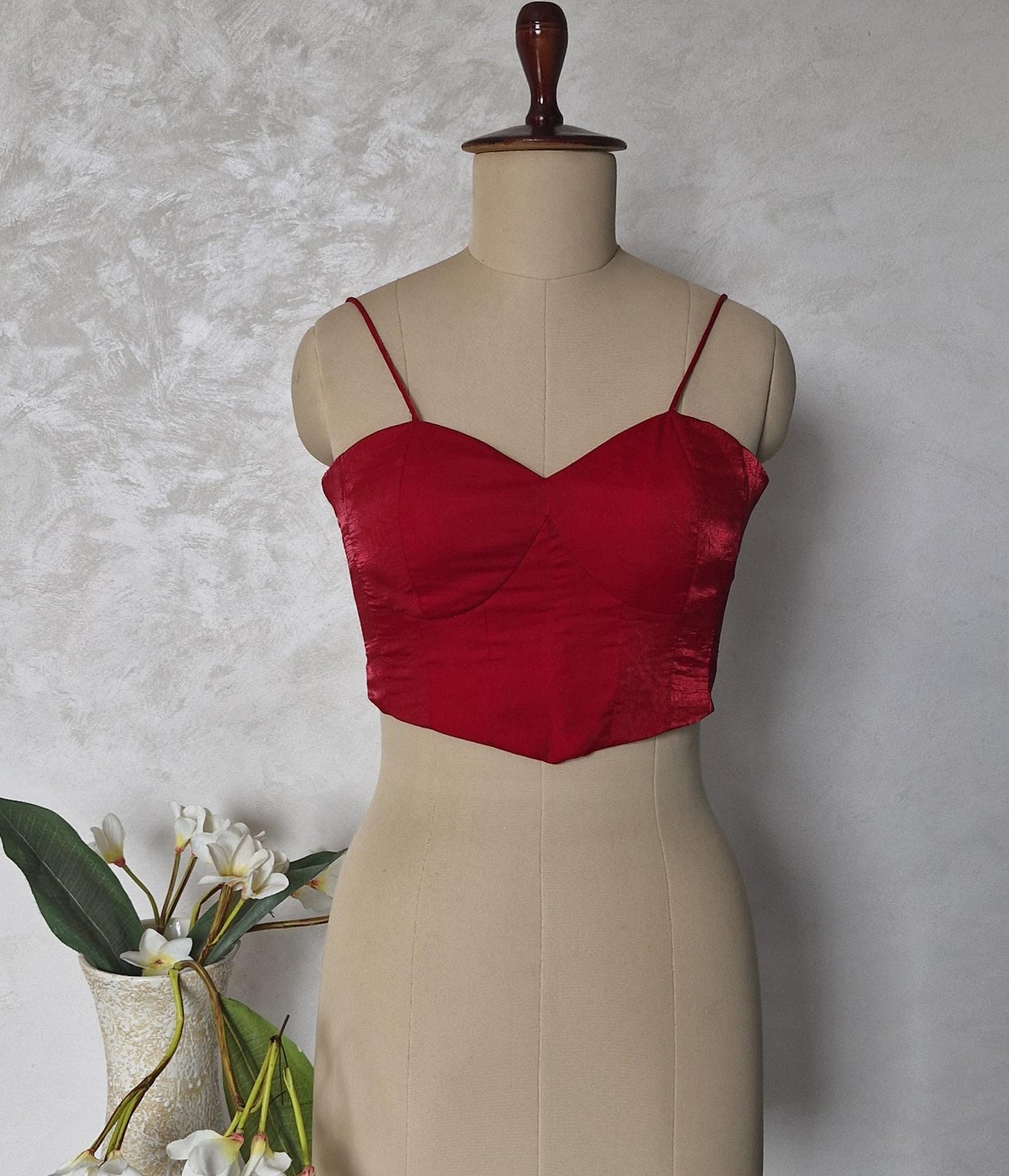 Cherry Red Organza Spaghetti Corset Blouse DVCB_005