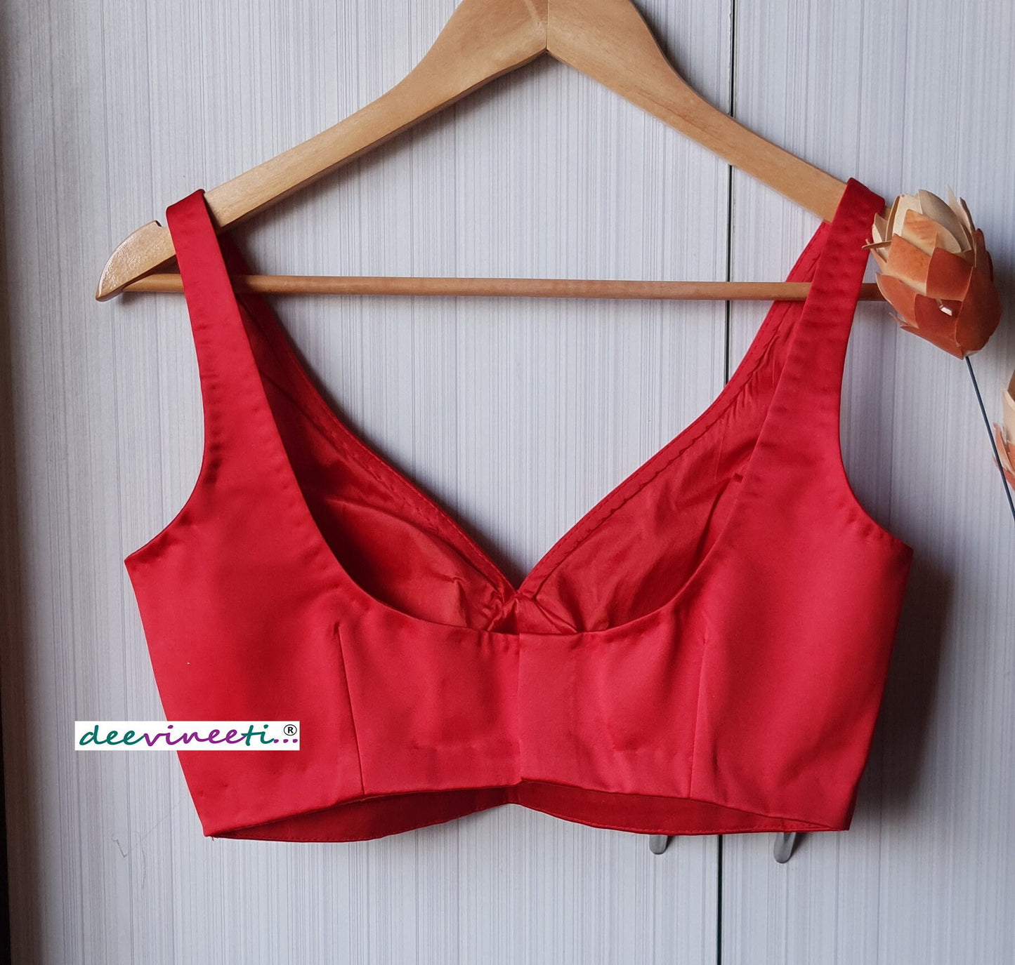 Red Satin Blouse Deep Sweetheart Neck Sleeveless DVBL_240