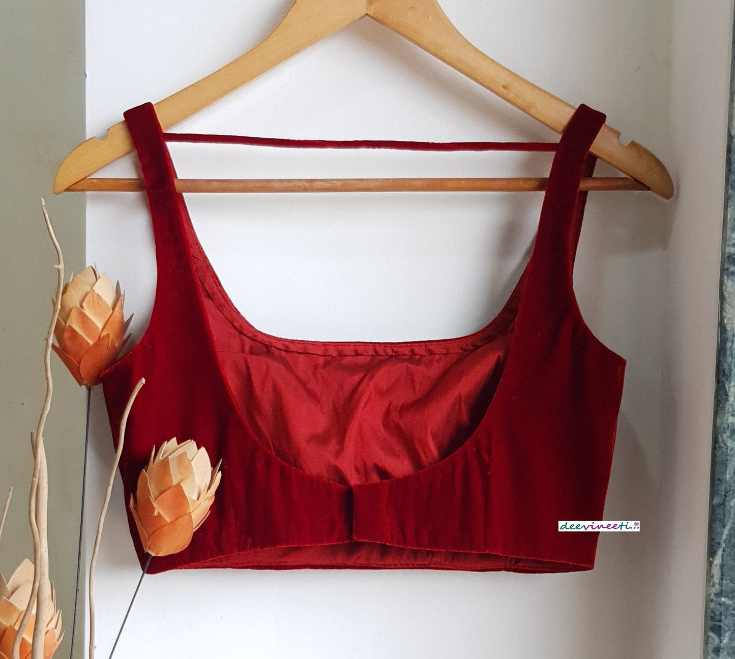 Burgundy Velvet Blouse Square Neckline Sleeveless DVBL_274