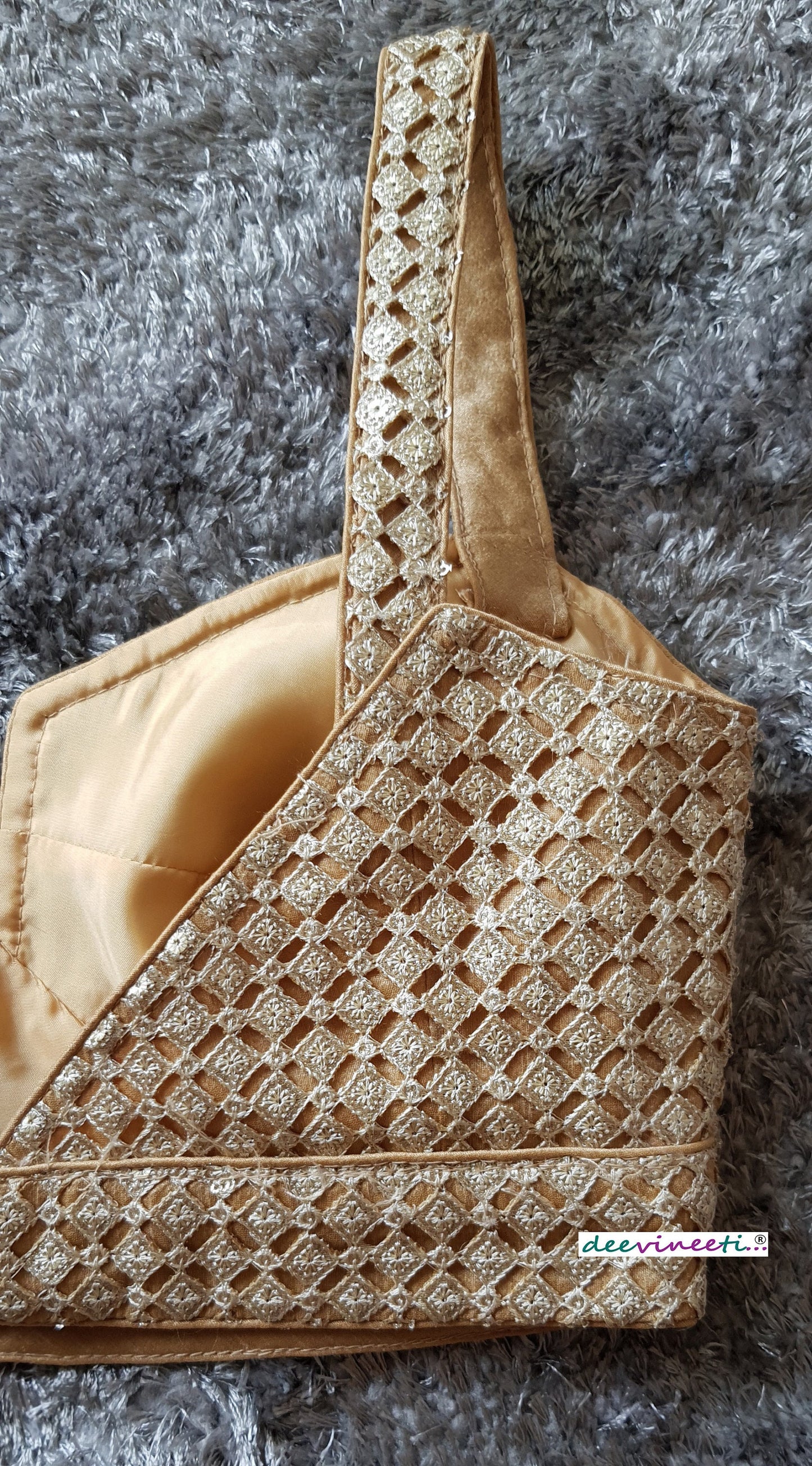Designer Gold Embroidered Silk Cut Work Strap Blouse DVBL_210
