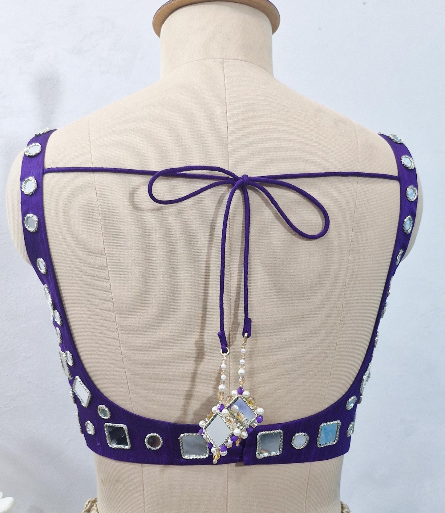 Beads and Mirror Hand Embroidered Purple Raw Silk Blouse DVBL_431