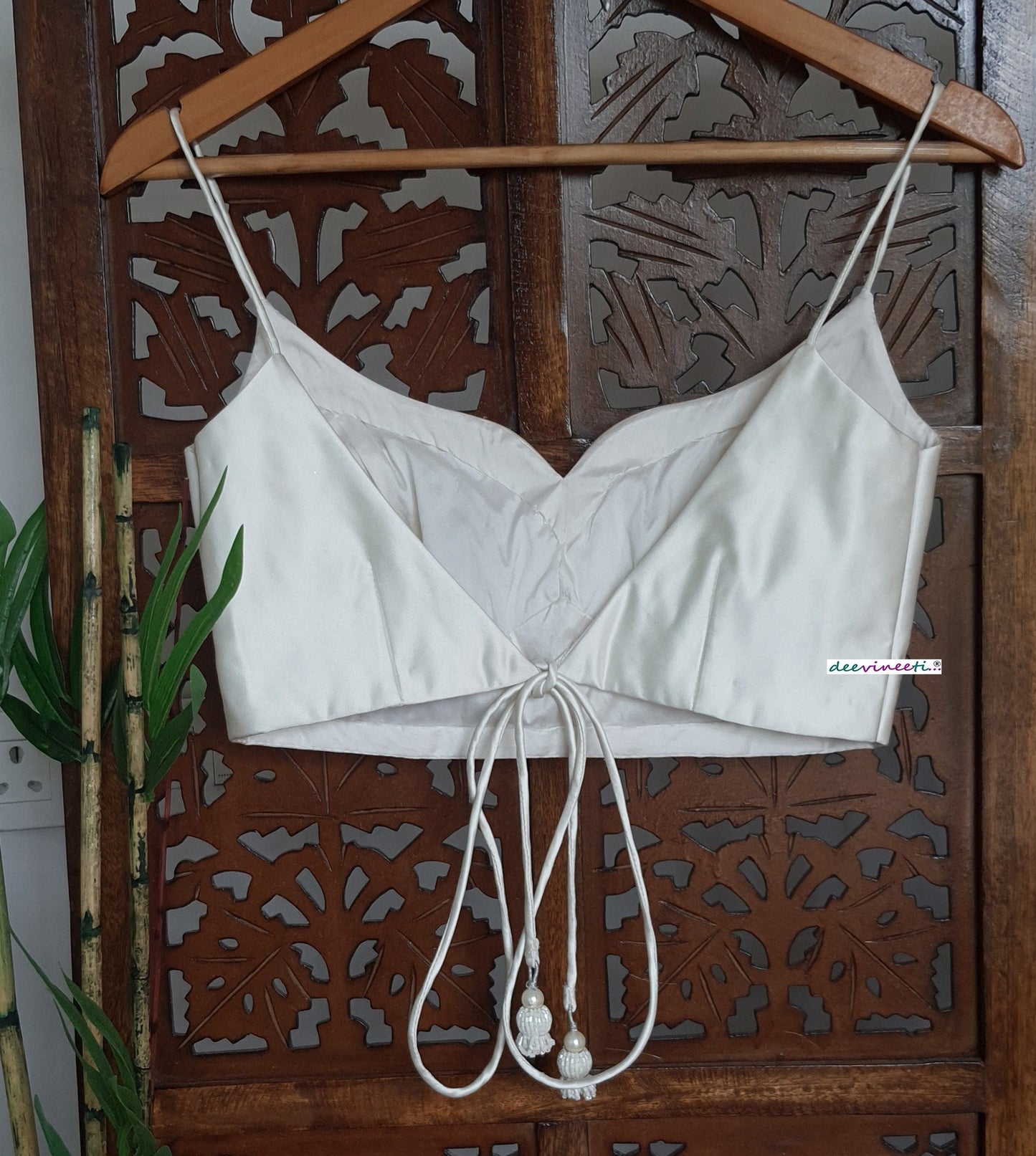 Off White Satin Sweetheart Neck Spaghetti Blouse  DVBL_278