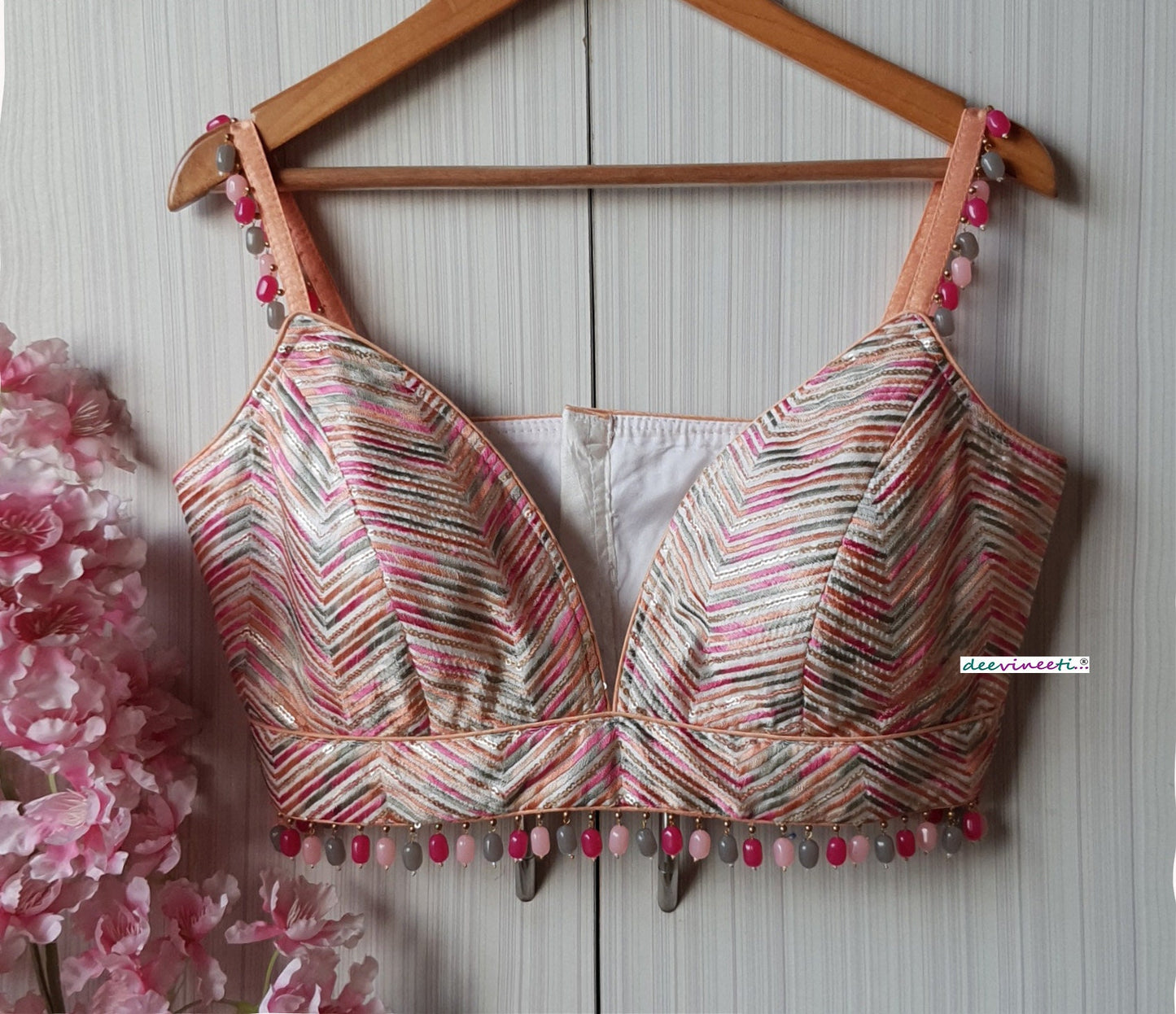Multicolor Embroidered Silk Spaghetti Blouse DVBL_208