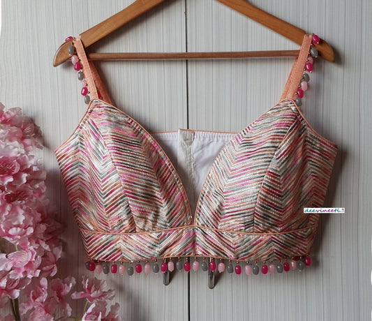 Multicolor Embroidered Silk Spaghetti Blouse DVBL_208