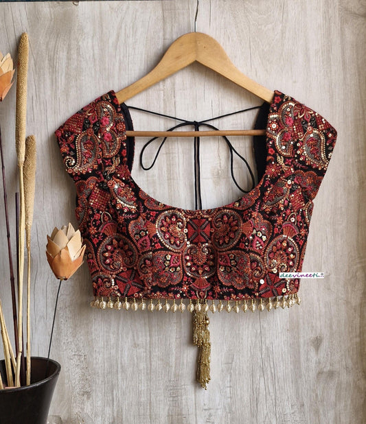 Black Embroidered Cap Sleeves Blouse  DVBL_390