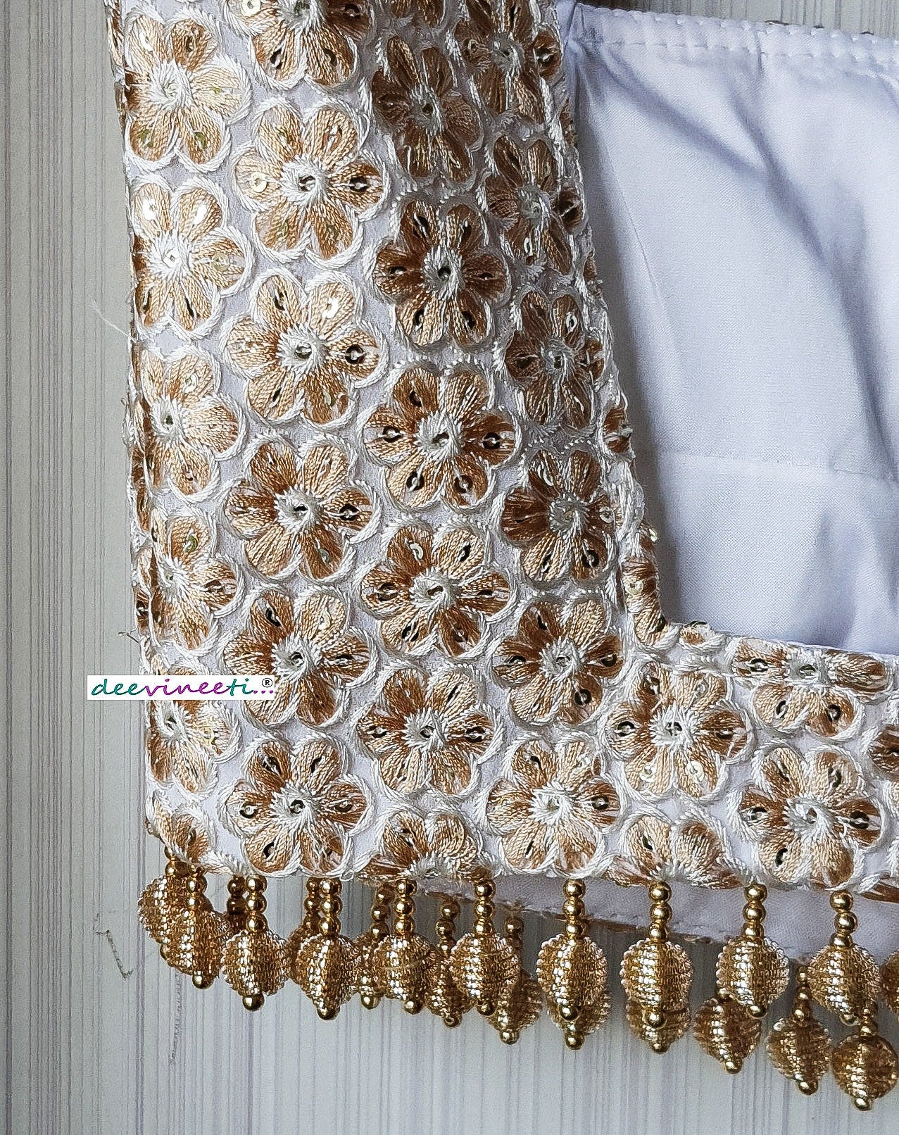 Embroidered White and Gold Square Neckline Blouse DVBL_238