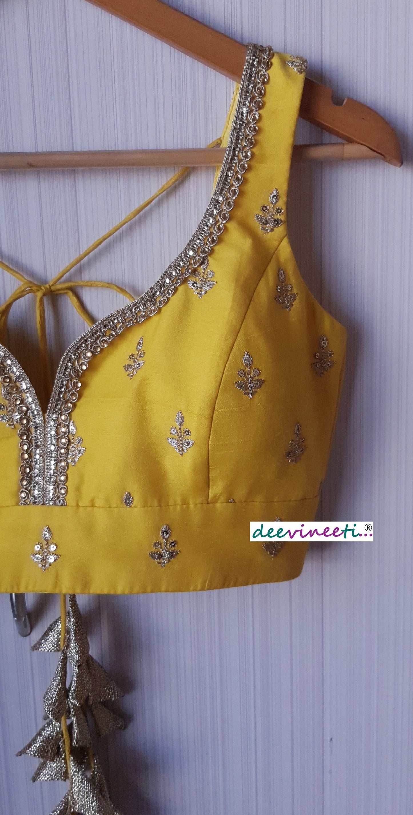 Yellow Embroidered Chanderi Deep Sweetheart Neck Blouse DVBL_141