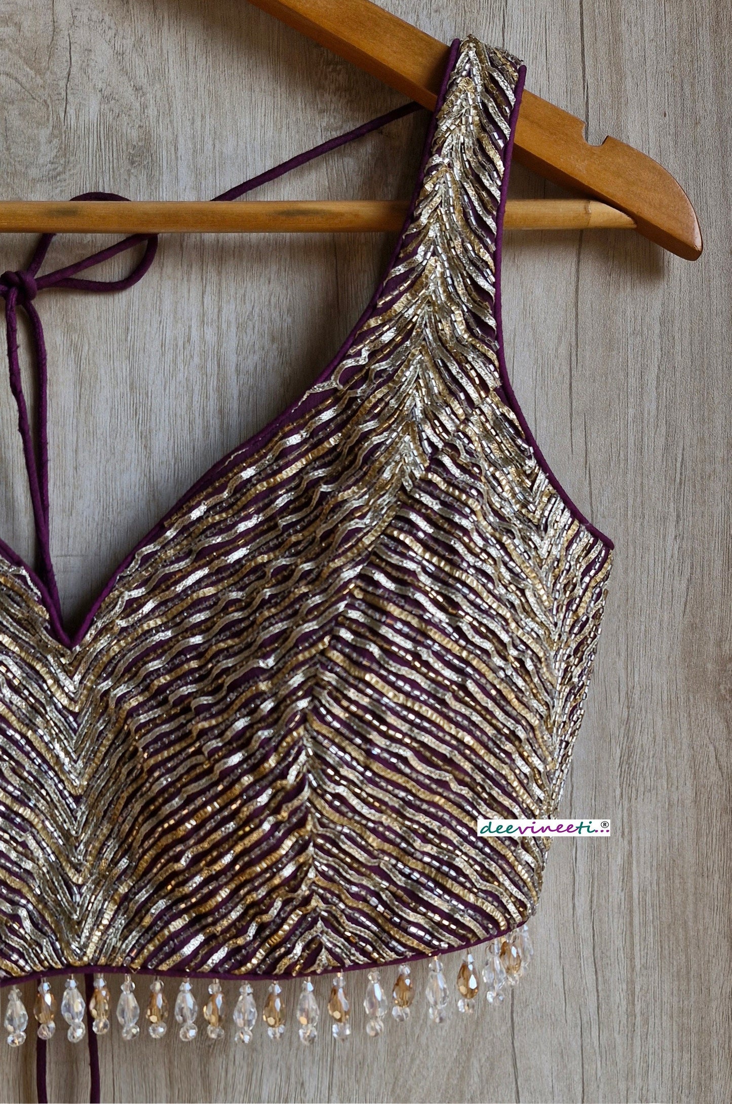 Hand Embroidered Wine with Gold and Silver Cutdana Blouse DVBL_352