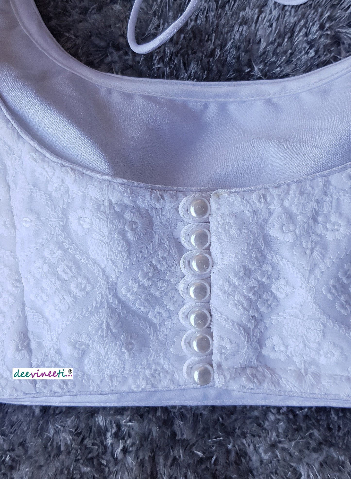 White Embroidered Georgette U Neck Blouse DVBL_100