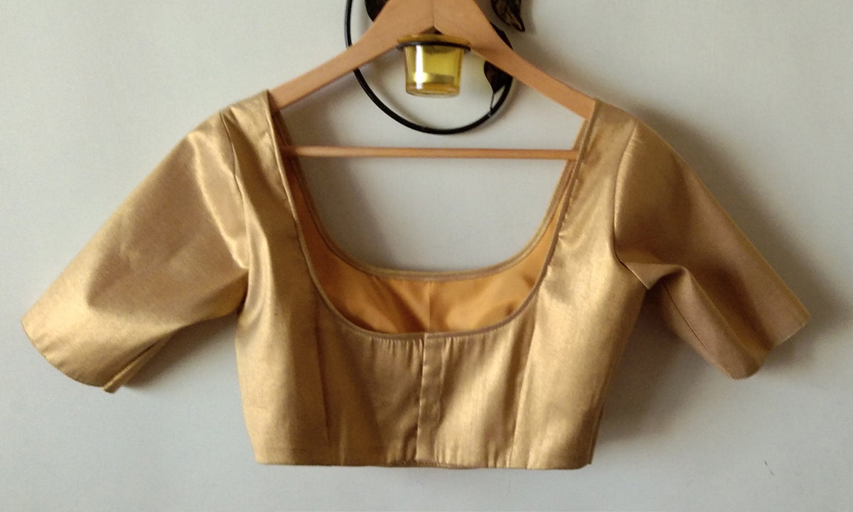 Tissue Silk Blouse Elbow Length Sleeves, Gold, Silver DVBL_038