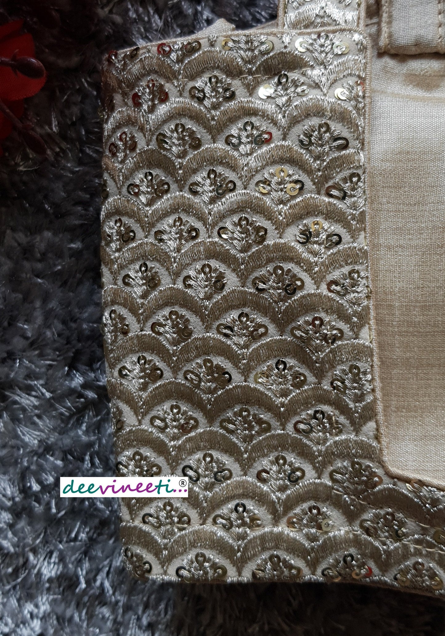 Light Gold Sequins Embroidered Spaghetti Blouse DVBL_106