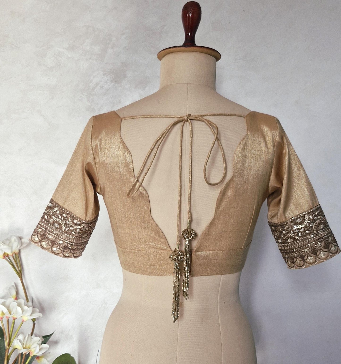 Copper Rose Gold Banarasi Tissue  Scallop Neck  Blouse DVBL_444