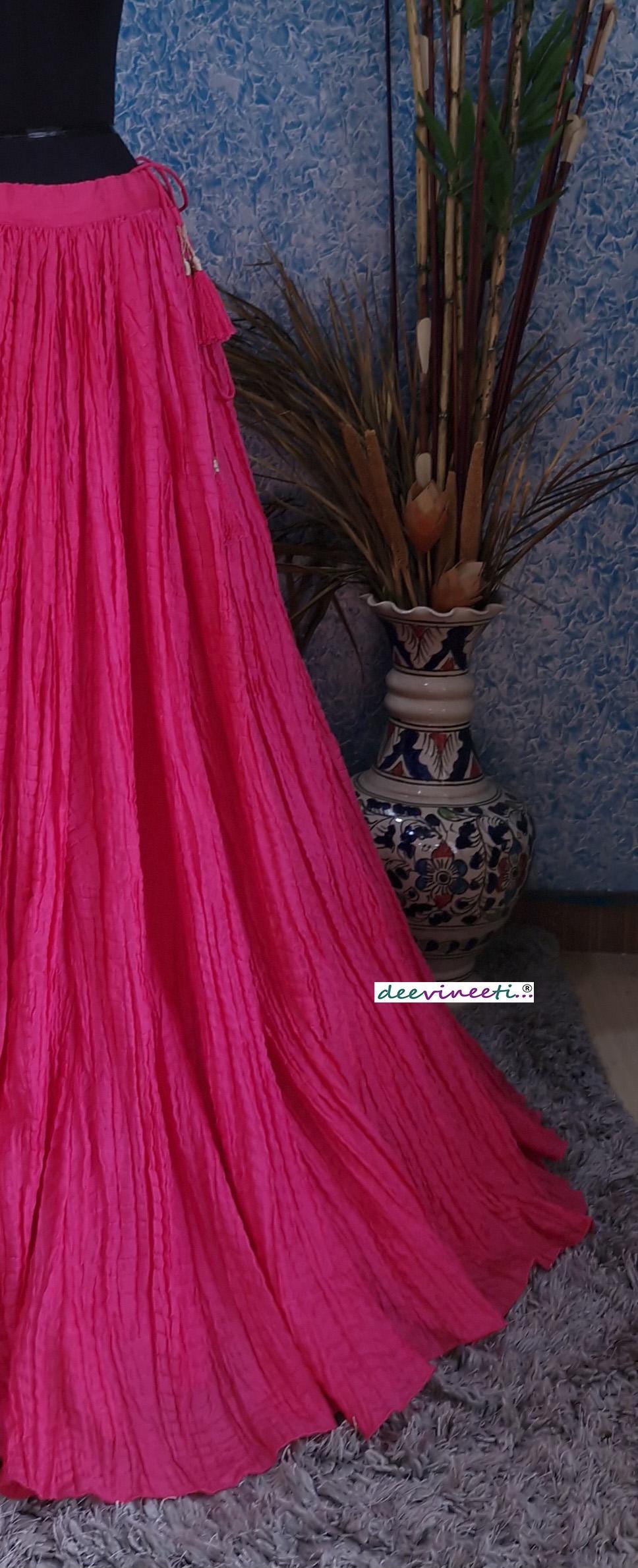 Hot Pink Crush Silk Lehenga Skirt DVLS_050