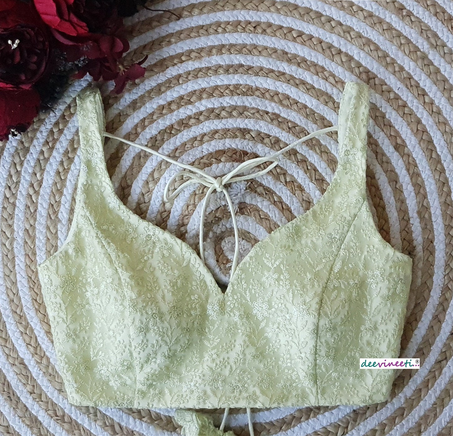 Lemon Yellow Embroidered Sweetheart Neck  Blouse DVBL_164