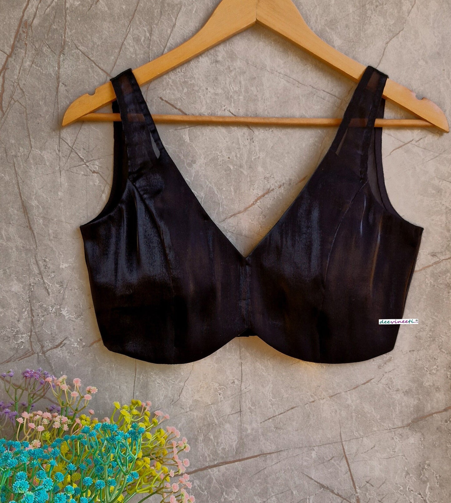 Black Organza V Neck Blouse DVBL_329
