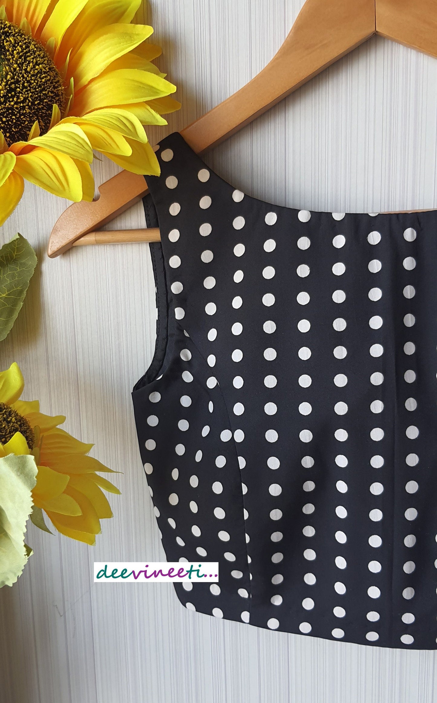 Black Polka Printed Boat Neck Blouse DVBL_083