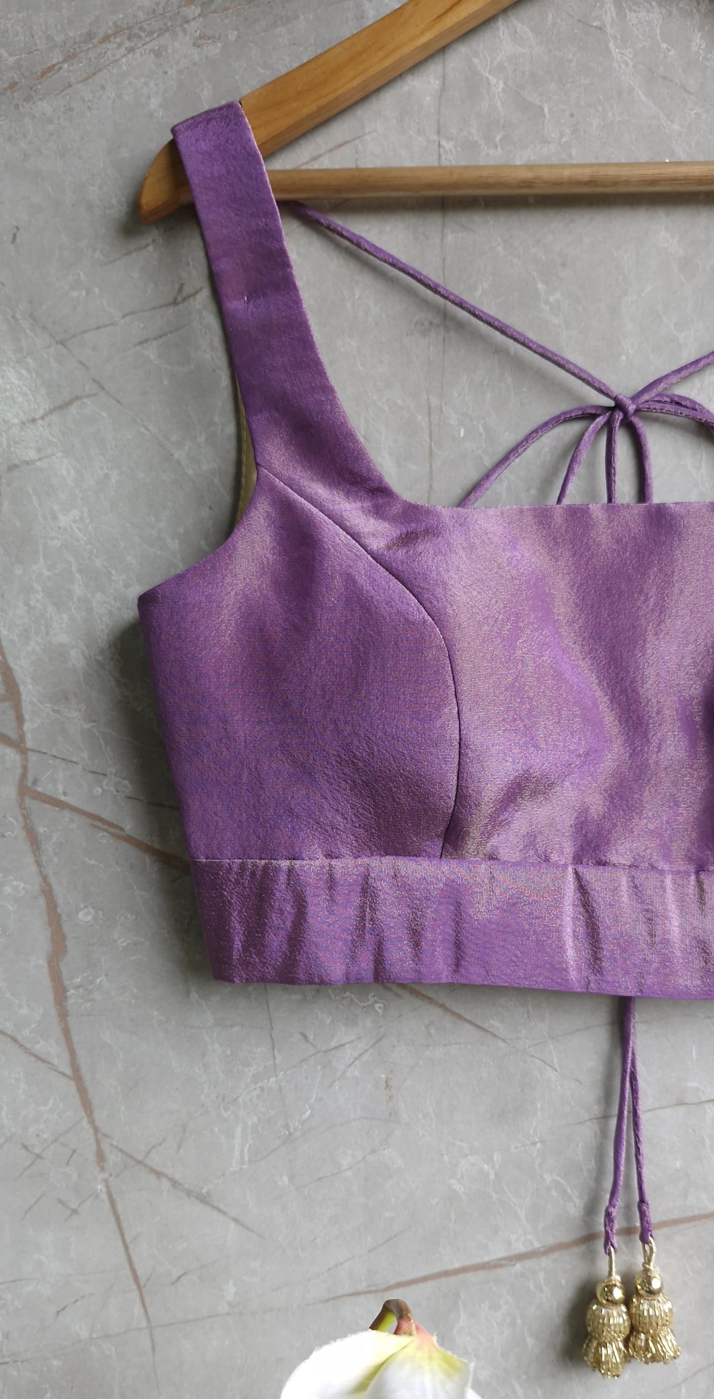 Purple Tissue Silk Square Neck Blouse DVBL_439