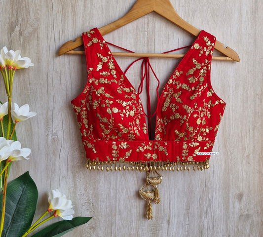 Red Embroidered Plunge Neckline DVBL_310