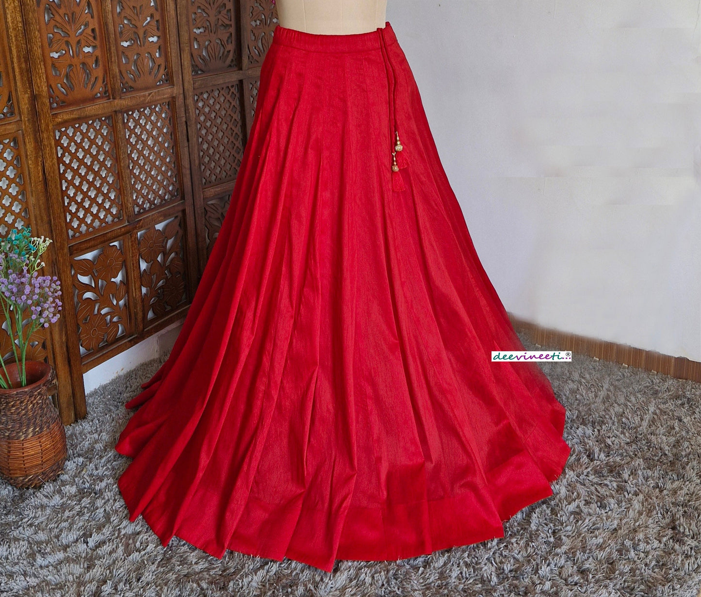 Solid Blended Raw Silk Lehenga Skirt DVLS_030