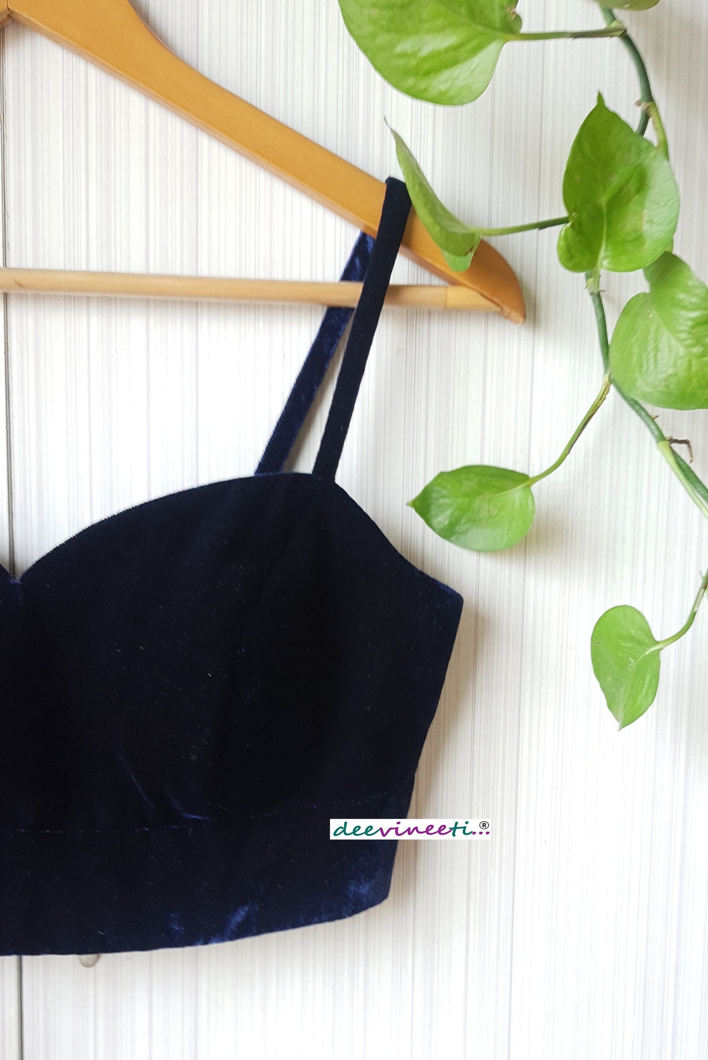 Deep Blue Velvet Deep Sweetheart Neck Spaghetti Blouse DVBL_263