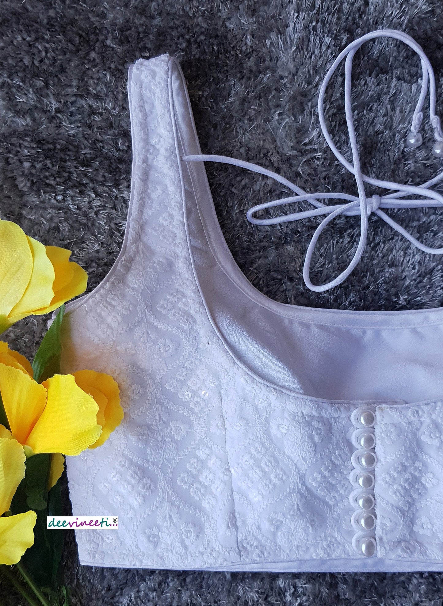 White Embroidered Georgette U Neck Blouse DVBL_100