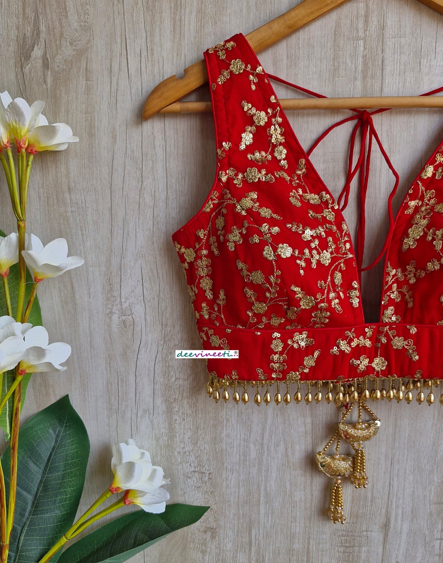 Red Embroidered Plunge Neckline DVBL_310