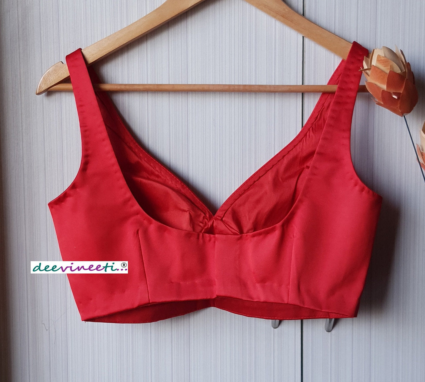 Red Satin Blouse Deep Sweetheart Neck Sleeveless DVBL_240