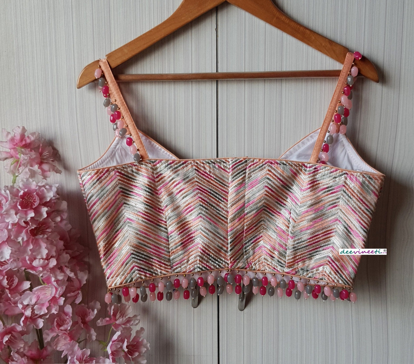 Multicolor Embroidered Silk Spaghetti Blouse DVBL_208