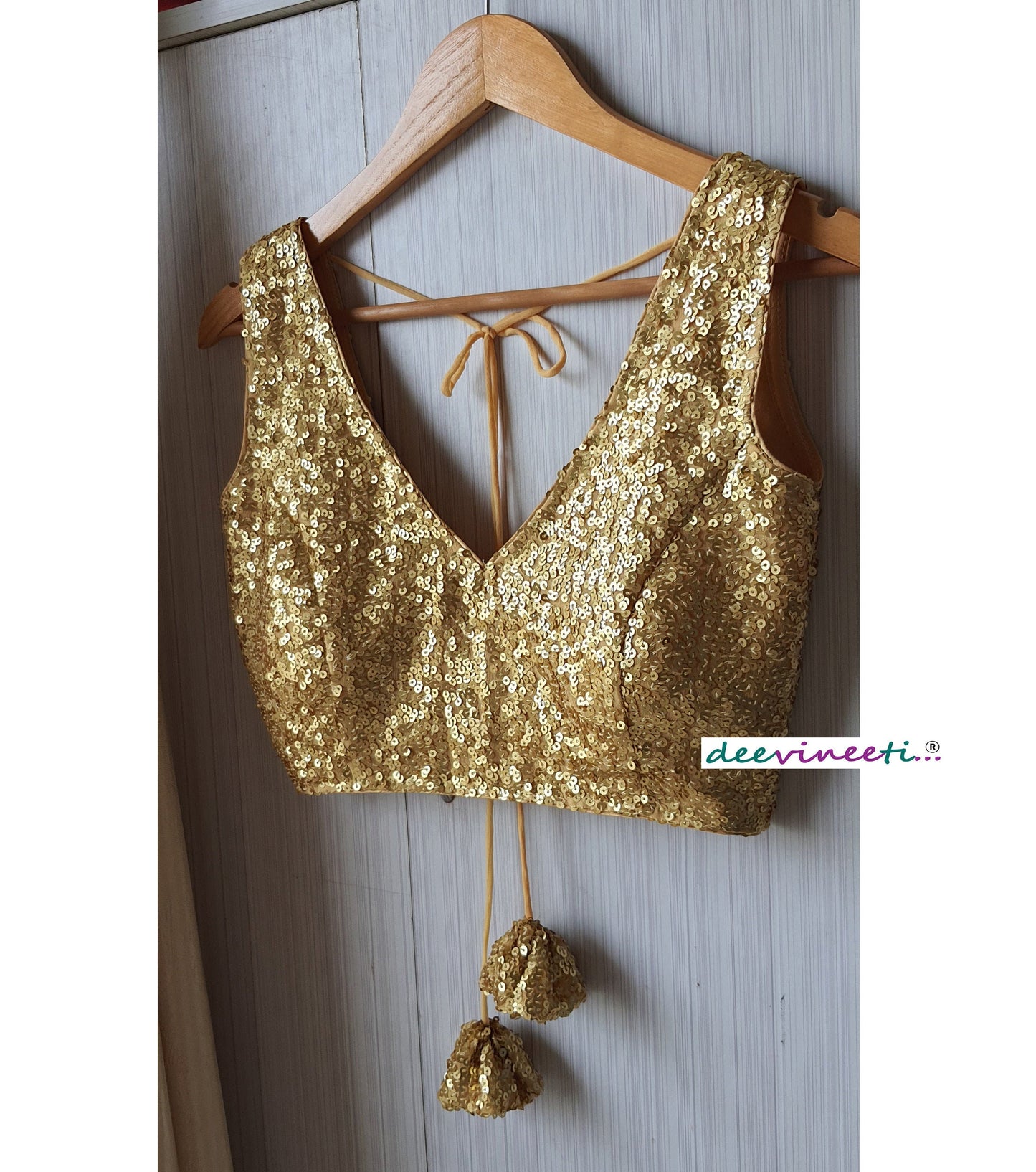 Sequins Blouse Deep V Neck Gold Black Silver. DVBL_057
