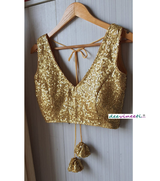 Sequins Blouse Deep V Neck Gold Black Silver. DVBL_057