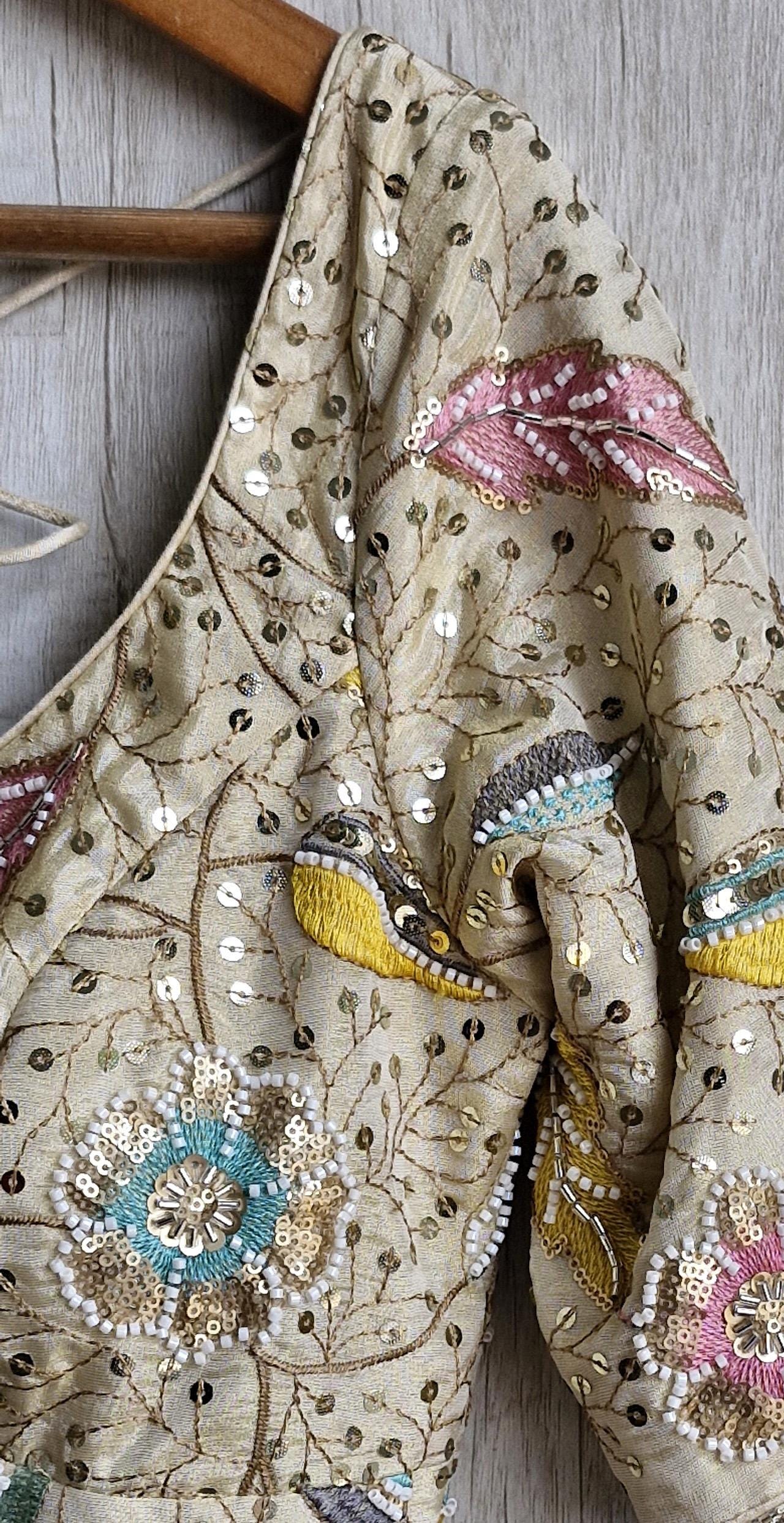 Light Gold Embroidered Tissue Silk Blouse DVBL_377