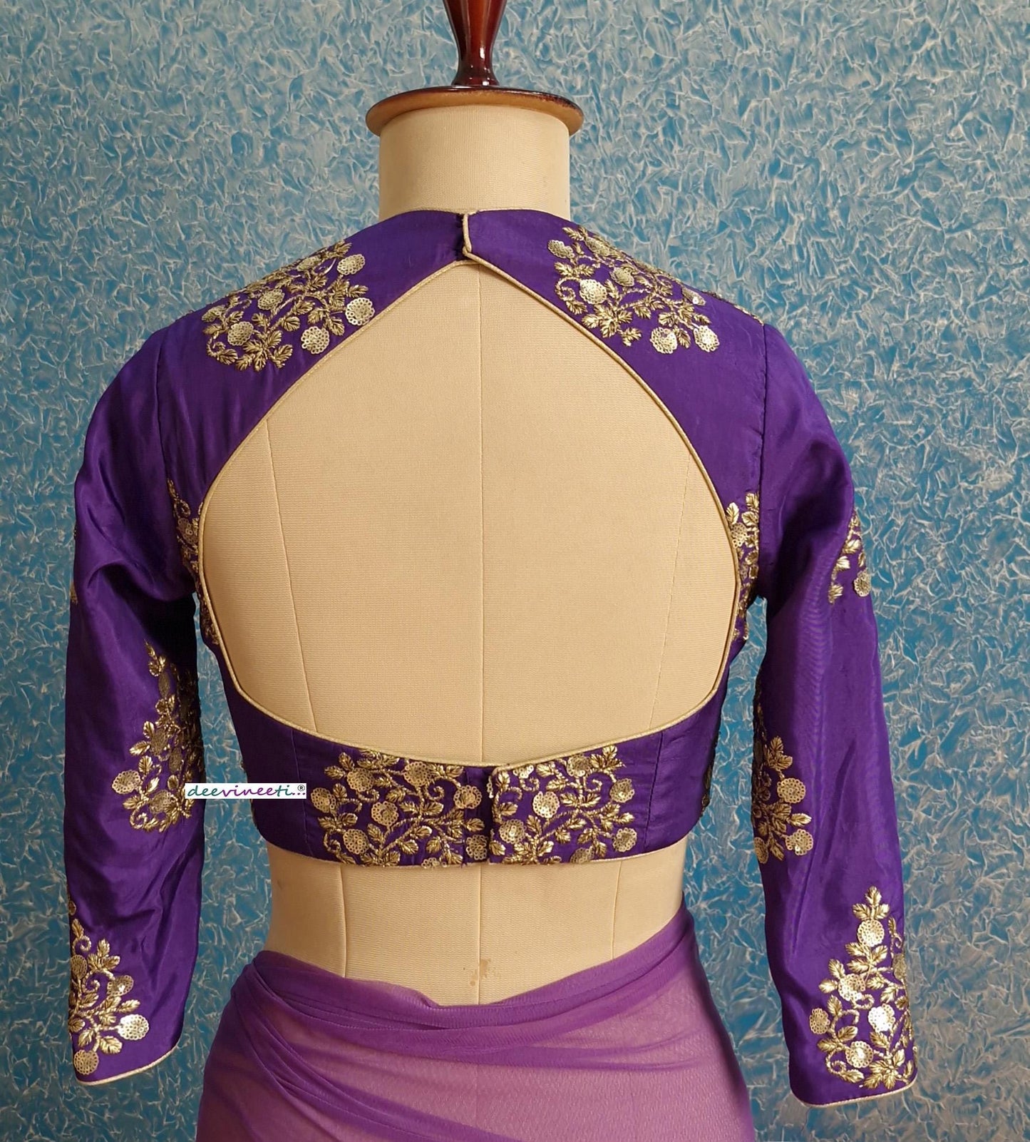 Purple Embroidered Silk Three Fourth Sleeves Blouse DVBL_384