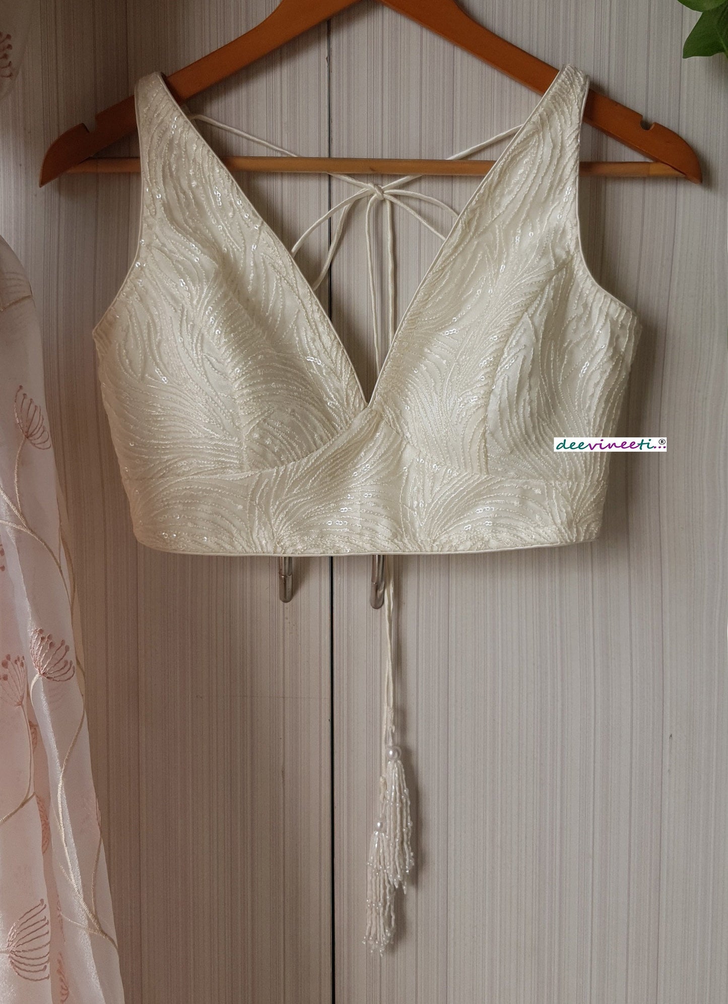 Embroidered Net Deep V Neck Blouse DVBL_259