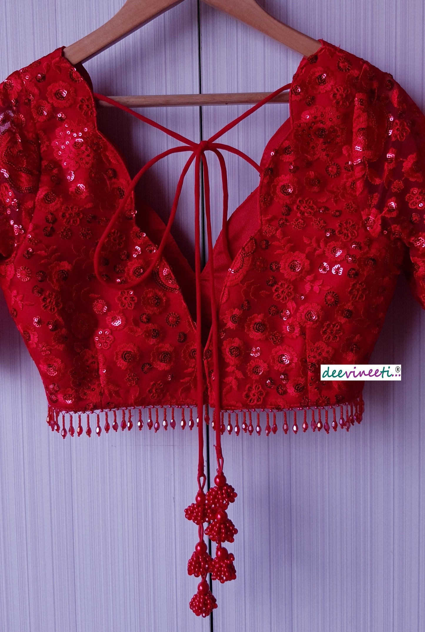 Red Embroidered Scalloped  Neck DVBL_178