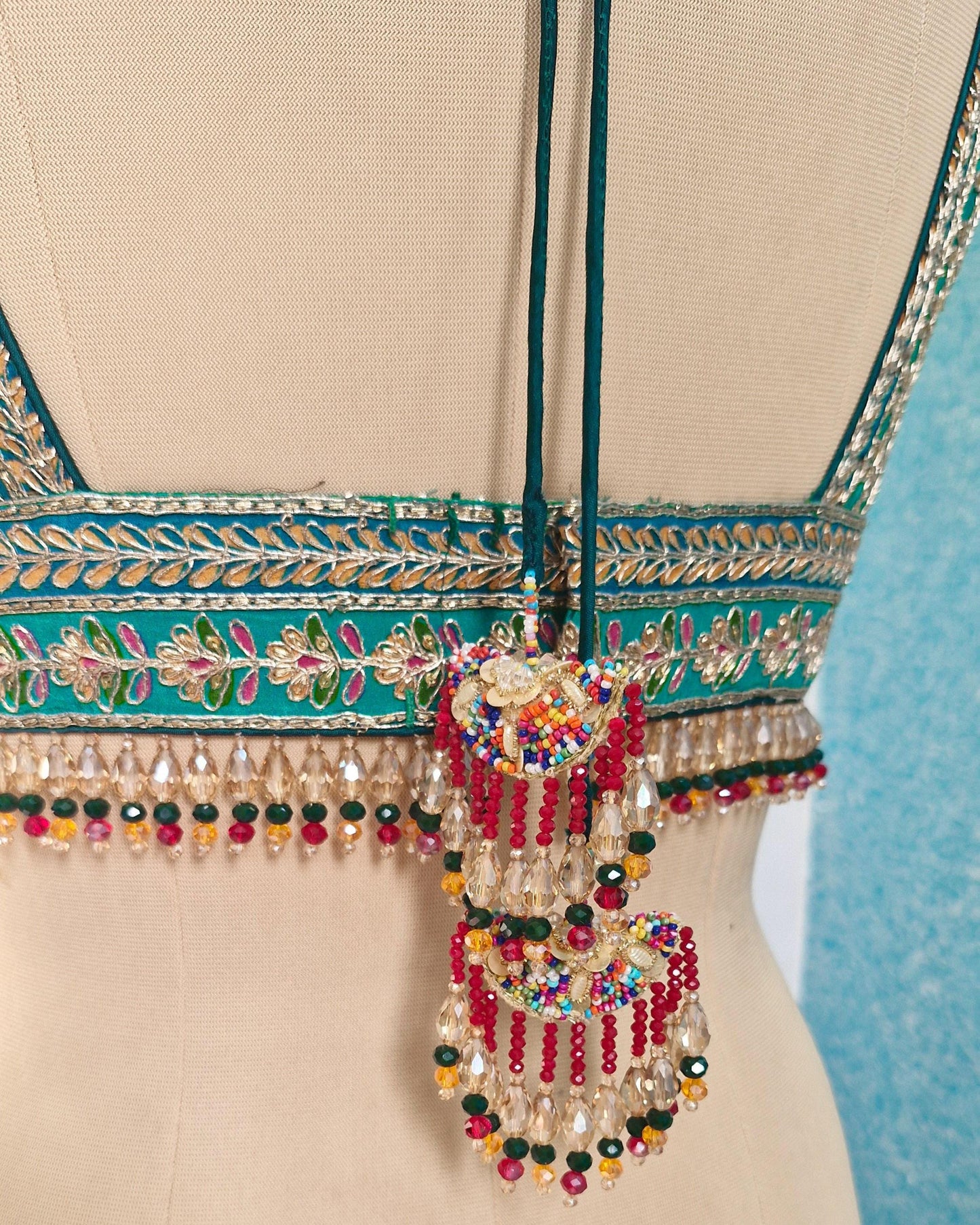 Green Embroidered Plunge Neckline Blouse DVBL_402
