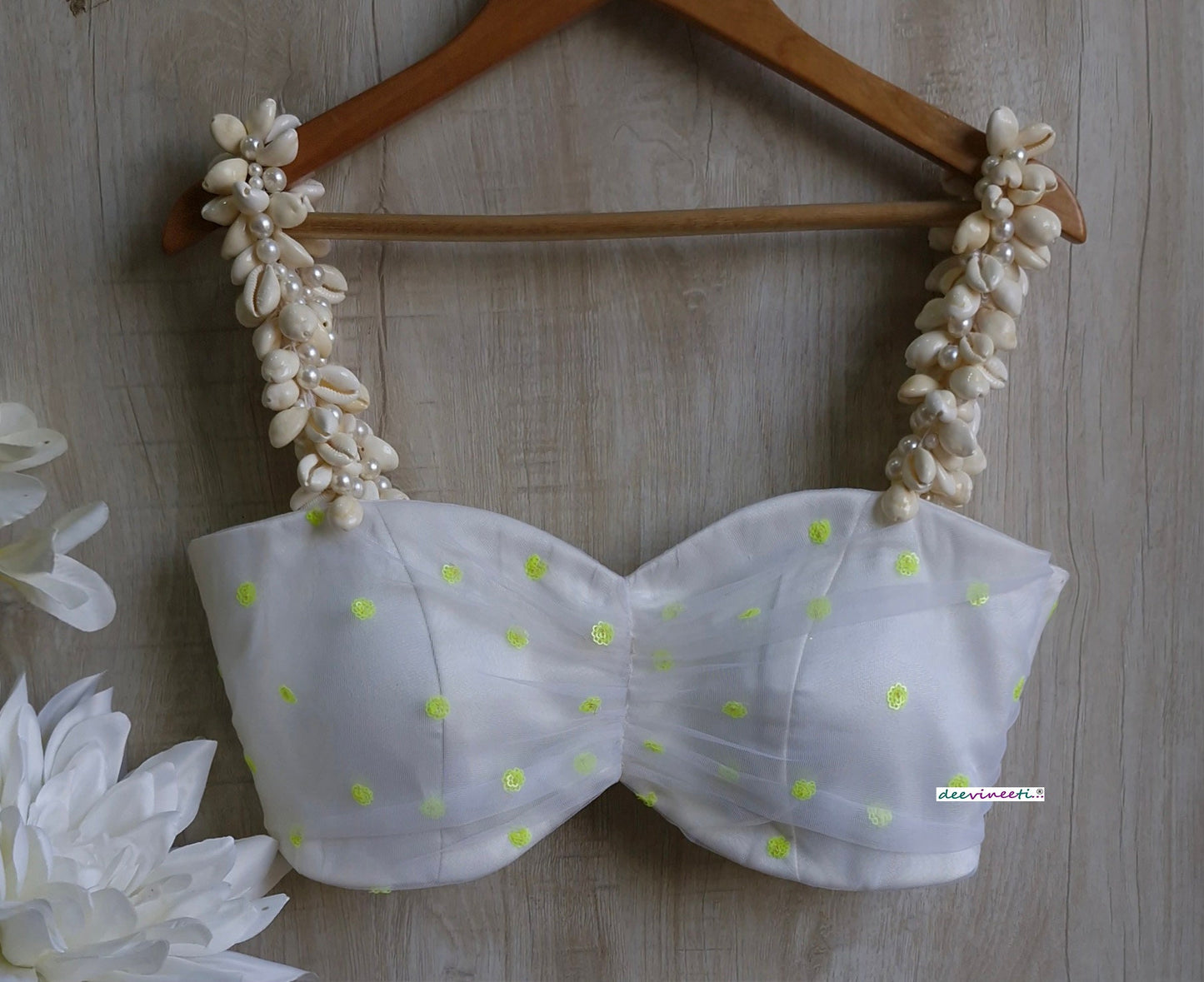 White  Shells Spaghetti Beach Wear Blouse  DVBL_359.